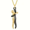 Chic Black Hug Pendant Necklace for Couples - Elegant Love Symbol,Perfect for Party & Daily Wear - Gold + Black