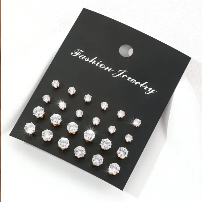 12 Pairs Of Luxurious, Simple, Shiny, And Caring Zirconia Decorative Earrings Are Suitable For Gifts To Parties,And Couples - Image 4