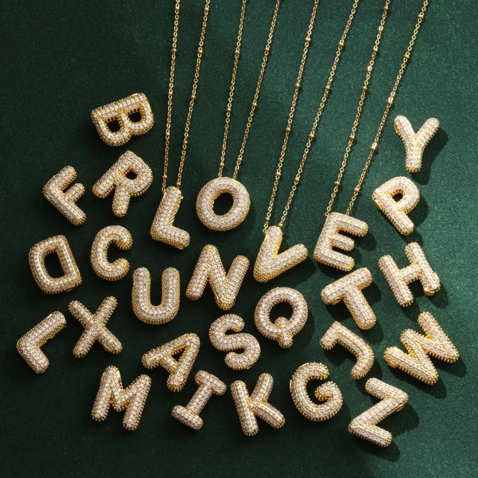 Zircon Crystal 26 English Letters Stainless Steel Necklaces For Women Trendy Female Choker Chain
