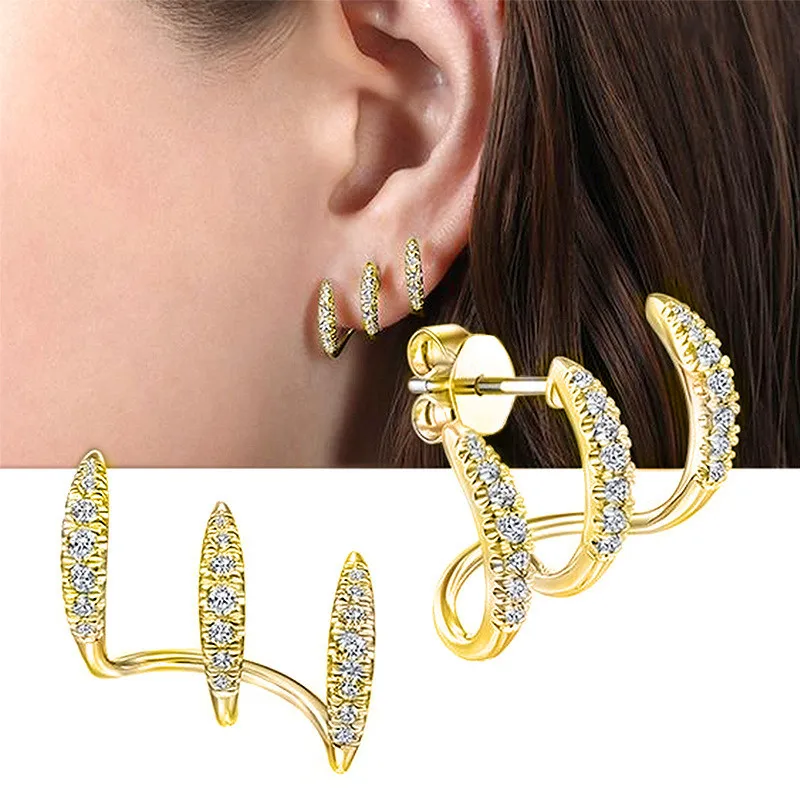 925 Sterling Silver Claws Stud Earrings with Crystal AAA CZ Stone Modern Design Fashion Versatile Accessories Jewellery