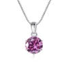 Butterflykiss 1 CT Real Moissanite Pendant Necklace For Women Top Quality 925 Sterling Silver Wedding Party Bridal Fine Jewelry - silver pink