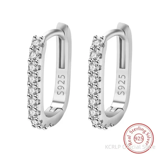 High-quality 925 Sterling Silver Crystal Fashion Circle Hoop Earrings for Woman Wedding Party Gift Street Versatile Jewelry
