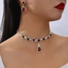 3-piece Women's Claw Chain Series Geometric Droplet Earrings Necklace Set - 808056-Red