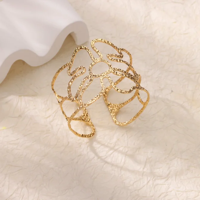 Stainless Steel Wide Leaf Flower Bangles For Women Opening Gold Color Geometric Cuff Bangle Bracelet Femme Jewellery pulsars - Image 3