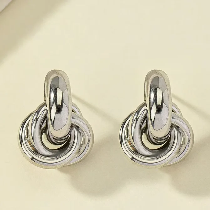Gold SIlver Color Knot Stud Earring For Women Shiny Color Trendy Earring Stud Cute Daily Wear Jewellery