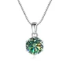 Butterflykiss 1 CT Real Moissanite Pendant Necklace For Women Top Quality 925 Sterling Silver Wedding Party Bridal Fine Jewelry - silver bluish green