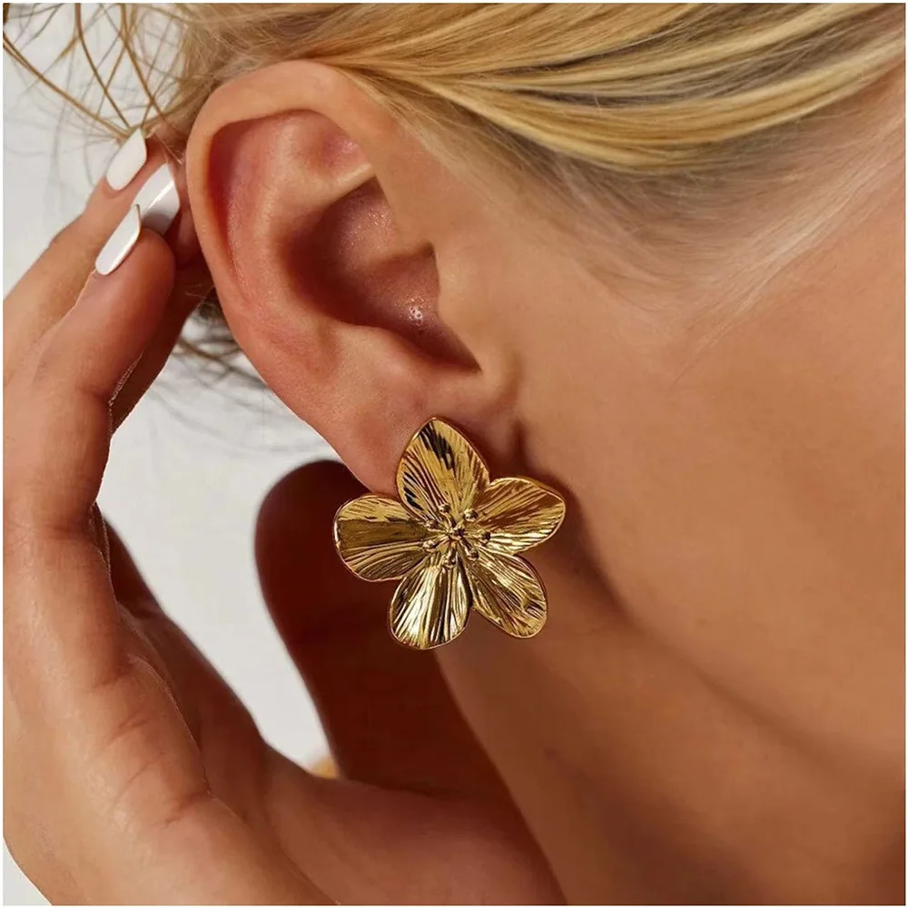 2PC Women’s Fashion Trendy Stainless Steel Flower Earrings Outdoor Travel Carnival Party Festival Dressing Gifts