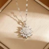 Sunflower Shape Pendant Necklace For Women Gold Color Korean Clavicle Chain Full Zirconia Luxury Necklace - AXL40178A