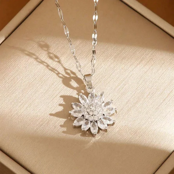 Sunflower Shape Pendant Necklace For Women Gold Color Korean Clavicle Chain Full Zirconia Luxury Necklace - Image 5