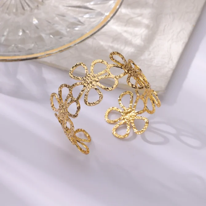 Stainless Steel Wide Leaf Flower Bangles For Women Opening Gold Color Geometric Cuff Bangle Bracelet Femme Jewellery pulsars - Image 6