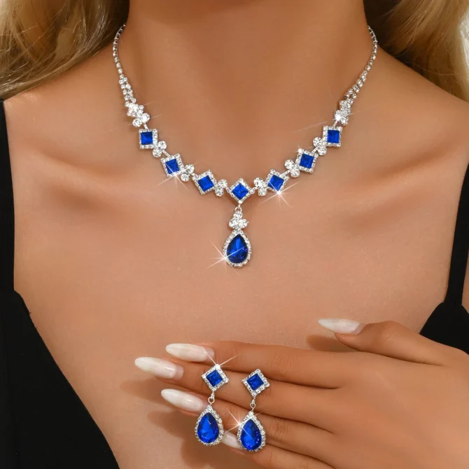 3-piece Women's Claw Chain Series Geometric Droplet Earrings Necklace Set