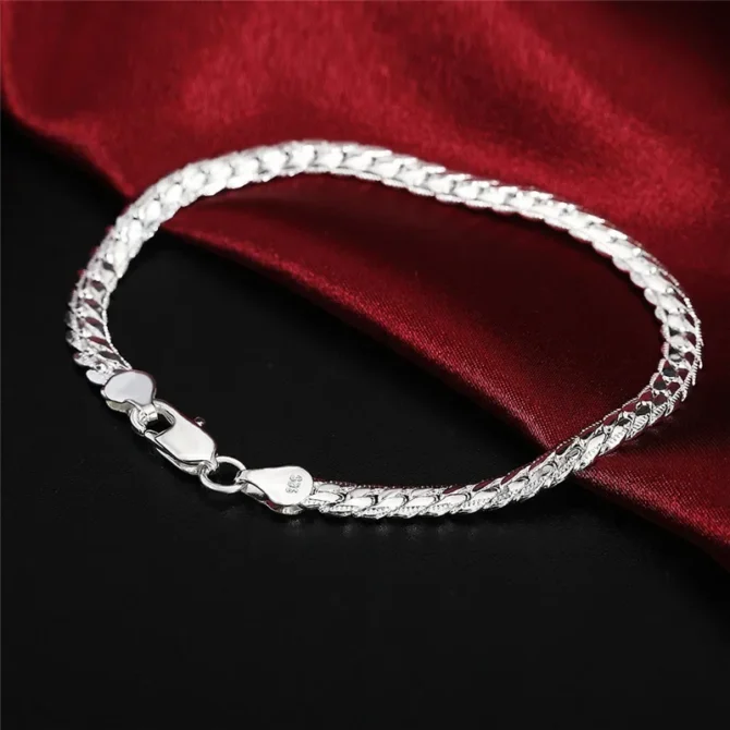 925 Sterling Silver Bracelet for Women 6mm 18/20cm Flat Side Chain Lobster Clasp For Unisex - Image 6
