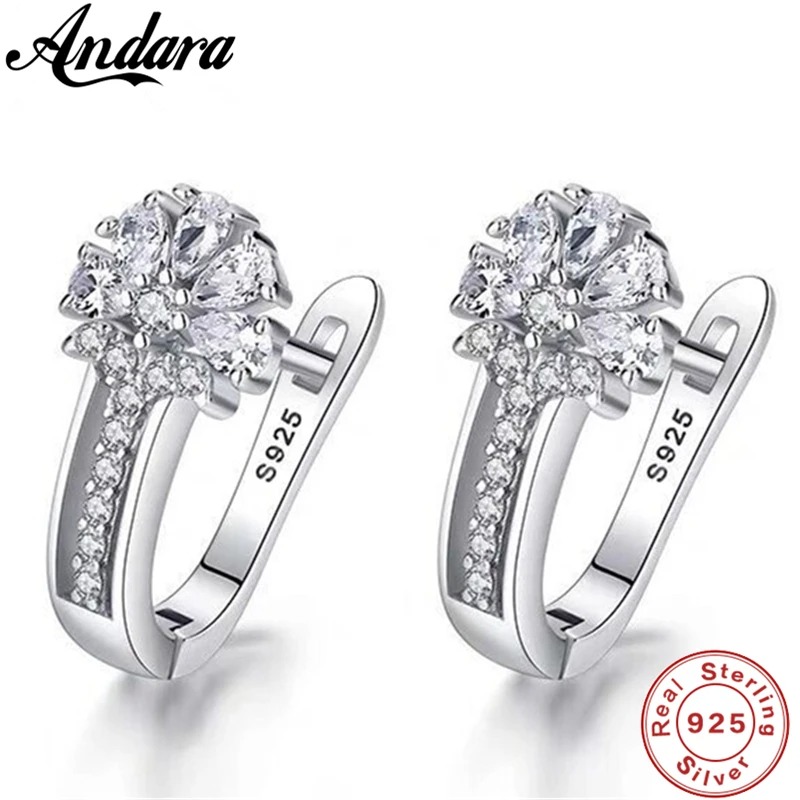 925 Sterling Silver Earrings Inlaid With Zircon Crystal Flower Earrings Charm Jewelry