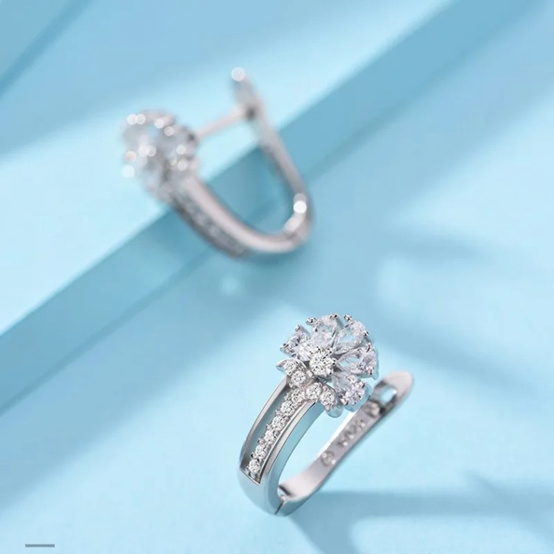 925 Sterling Silver Earrings Inlaid With Zircon Crystal Flower Earrings Charm Jewelry