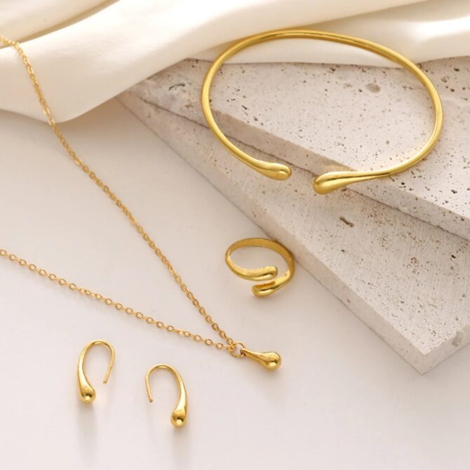 Fashion Teardrop Jewelry Set for Women Simple Ring Necklace Bracelet Earrings Set Suitable for Engagement Party Gift Jewelry - Image 2