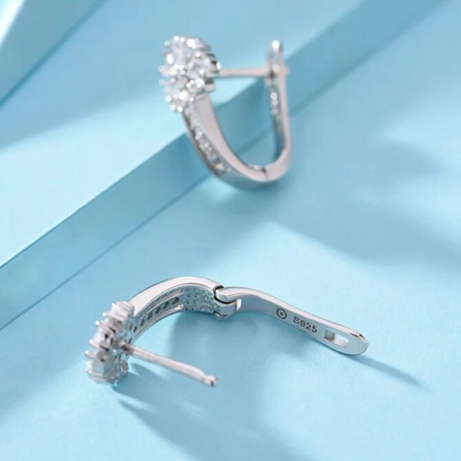 925 Sterling Silver Earrings Inlaid With Zircon Crystal Flower Earrings Charm Jewelry - Image 4