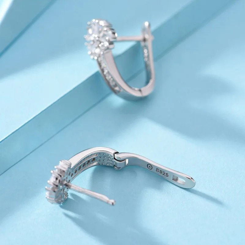 925 Sterling Silver Earrings Inlaid With Zircon Crystal Flower Earrings Charm Jewelry