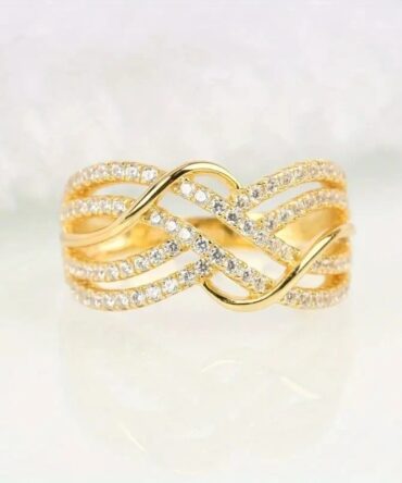 Glamorous Pave-Set Crossover Ring