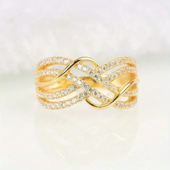 Glamorous Pave-Set Crossover Ring