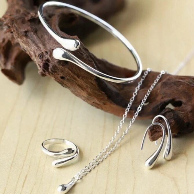 Fashion Teardrop Jewelry Set for Women Simple Ring Necklace Bracelet Earrings Set Suitable for Engagement Party Gift Jewelry - Image 4