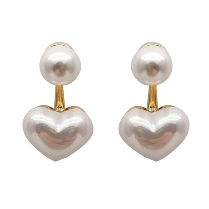 Pearl Earrings For Women Heart Round Stud Earrings Elegant Love Ear Stud Party
