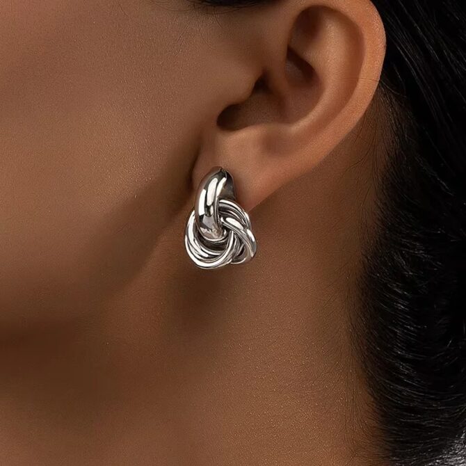 Gold SIlver Color Knot Stud Earring For Women Shiny Color Trendy Earring Stud Cute Daily Wear Jewellery - Image 3