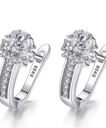 925 Sterling Silver Earrings Inlaid With Zircon Crystal Flower Earrings Charm Jewelry