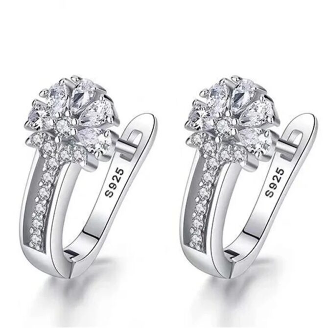 925 Sterling Silver Earrings Inlaid With Zircon Crystal Flower Earrings Charm Jewelry