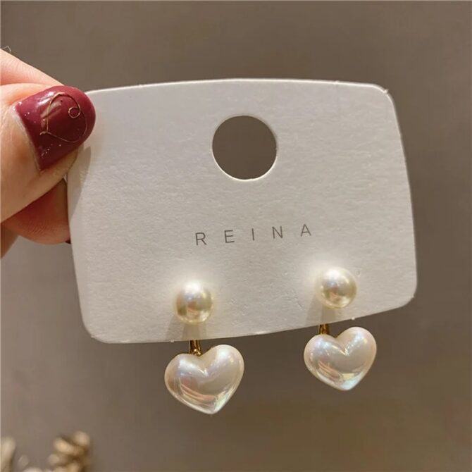 Pearl Earrings For Women Heart Round Stud Earrings Elegant Love Ear Stud Party - Image 4