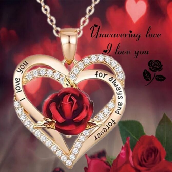 Fashion Women Heart Rose Necklace Cross Heart Bow Pendant Engagement Necklace for Women Flower Jewelry Birthday Anniversary Gift - Image 4