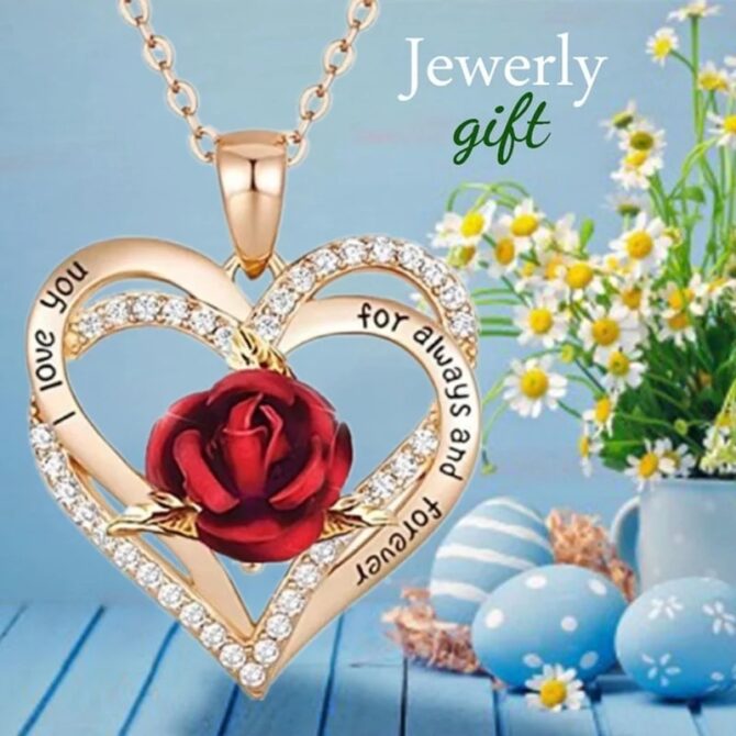 Fashion Women Heart Rose Necklace Cross Heart Bow Pendant Engagement Necklace for Women Flower Jewelry Birthday Anniversary Gift - Image 2