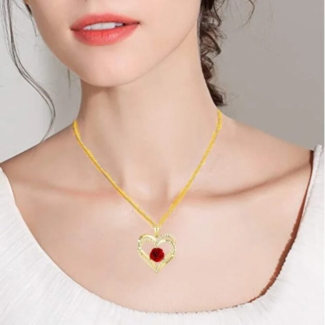 Fashion Women Heart Rose Necklace Cross Heart Bow Pendant Engagement Necklace for Women Flower Jewelry Birthday Anniversary Gift - Image 5